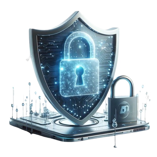 يرمز درع مستقبلي مع قفل متوهج إلى الأمان الرقمي المحاط بعناصر تشبه الدوائر وأقفال أصغر درع مستقبلي removebg preview